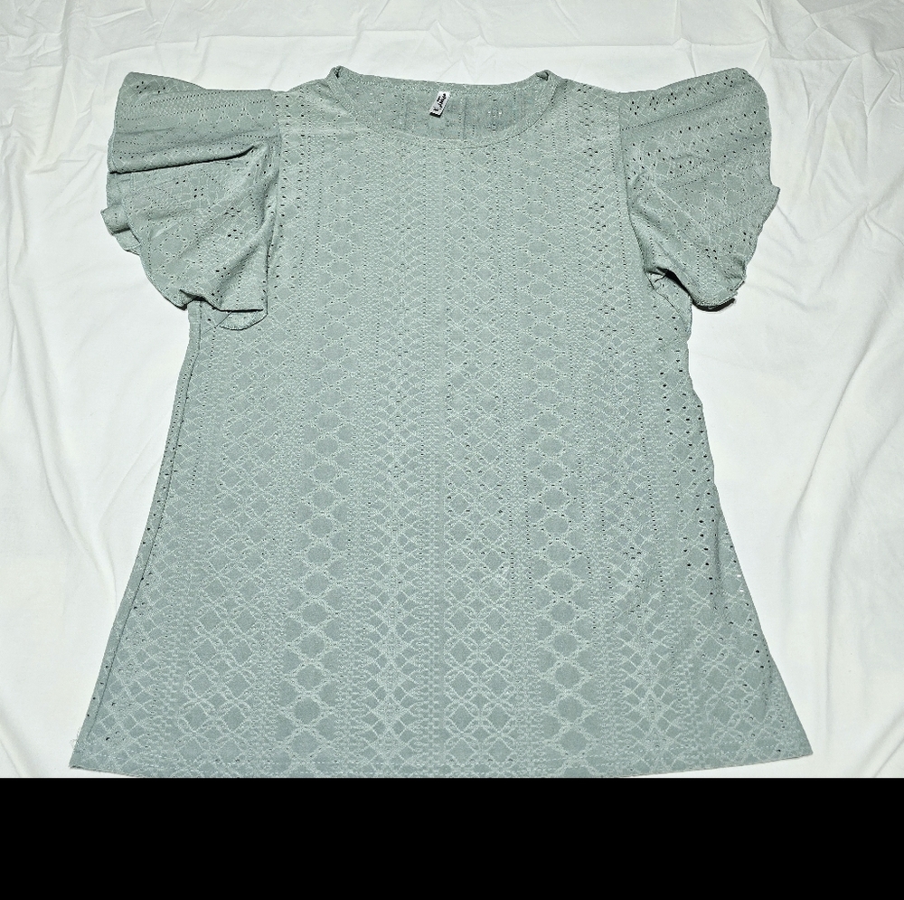 ePretty Mint Lace Eyelet Blouse with Ruffle Sleeves